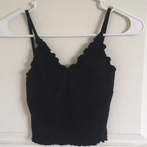Brandy Melville black lettuce edge tank top